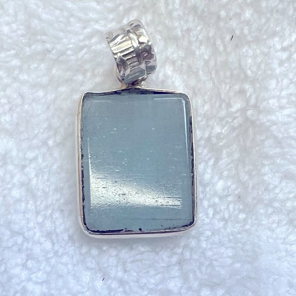 Jewelry - Sterling‎ silver aquamarine square pendant